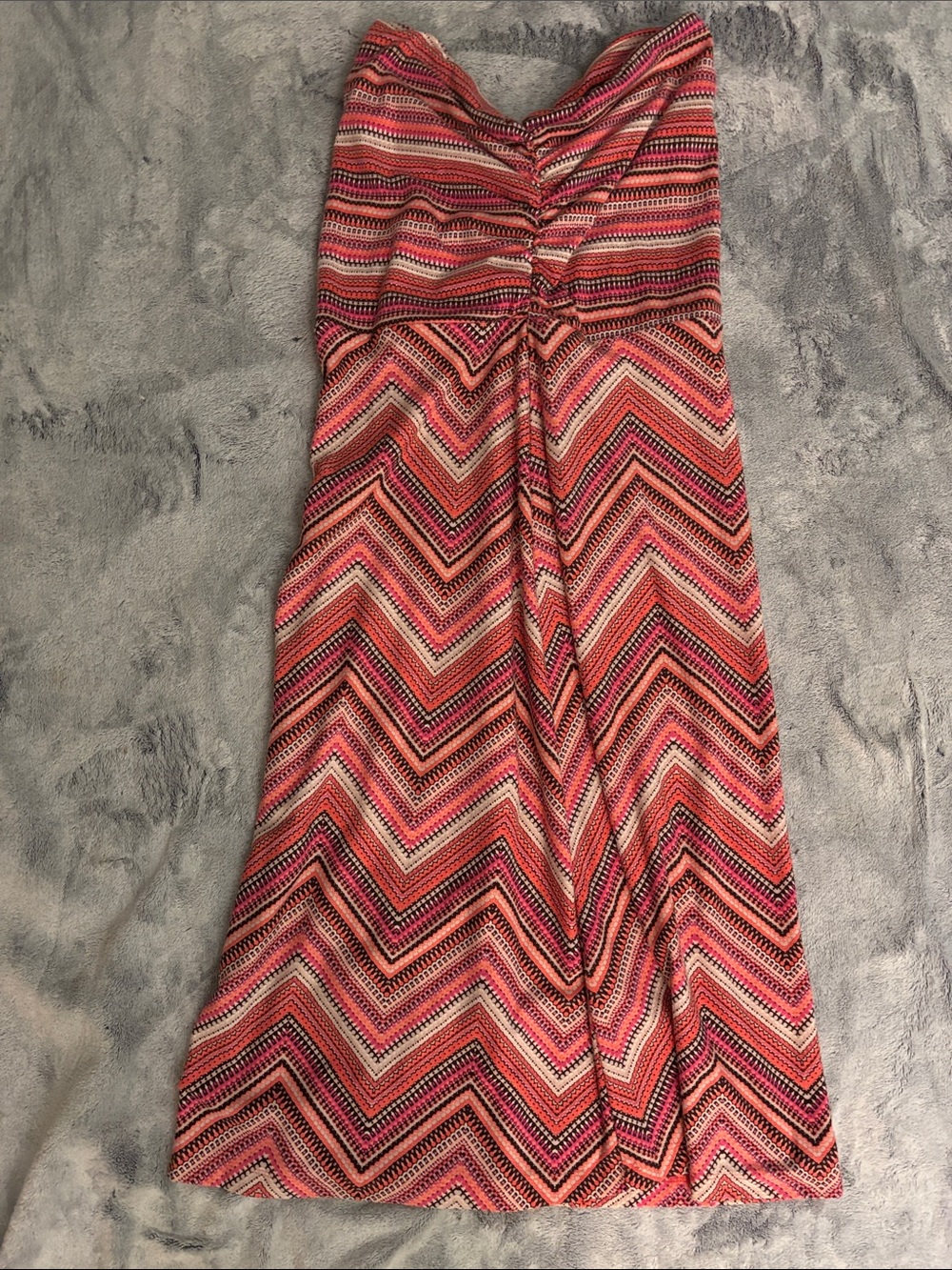 Chevron Strapless Dress in Pink and Coral